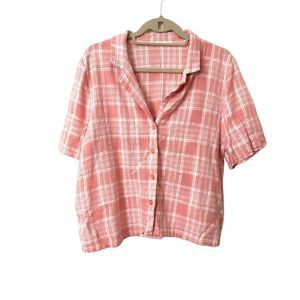 Womens Button-Down Plaid Shirt - Coral Pink